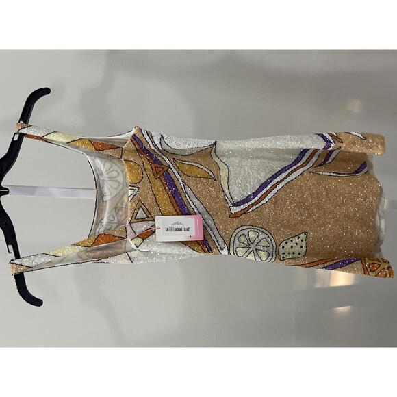 Oceanus Palm Beach Hand-Beaded Mini Dress Orange $1480 - Picture 6 of 7